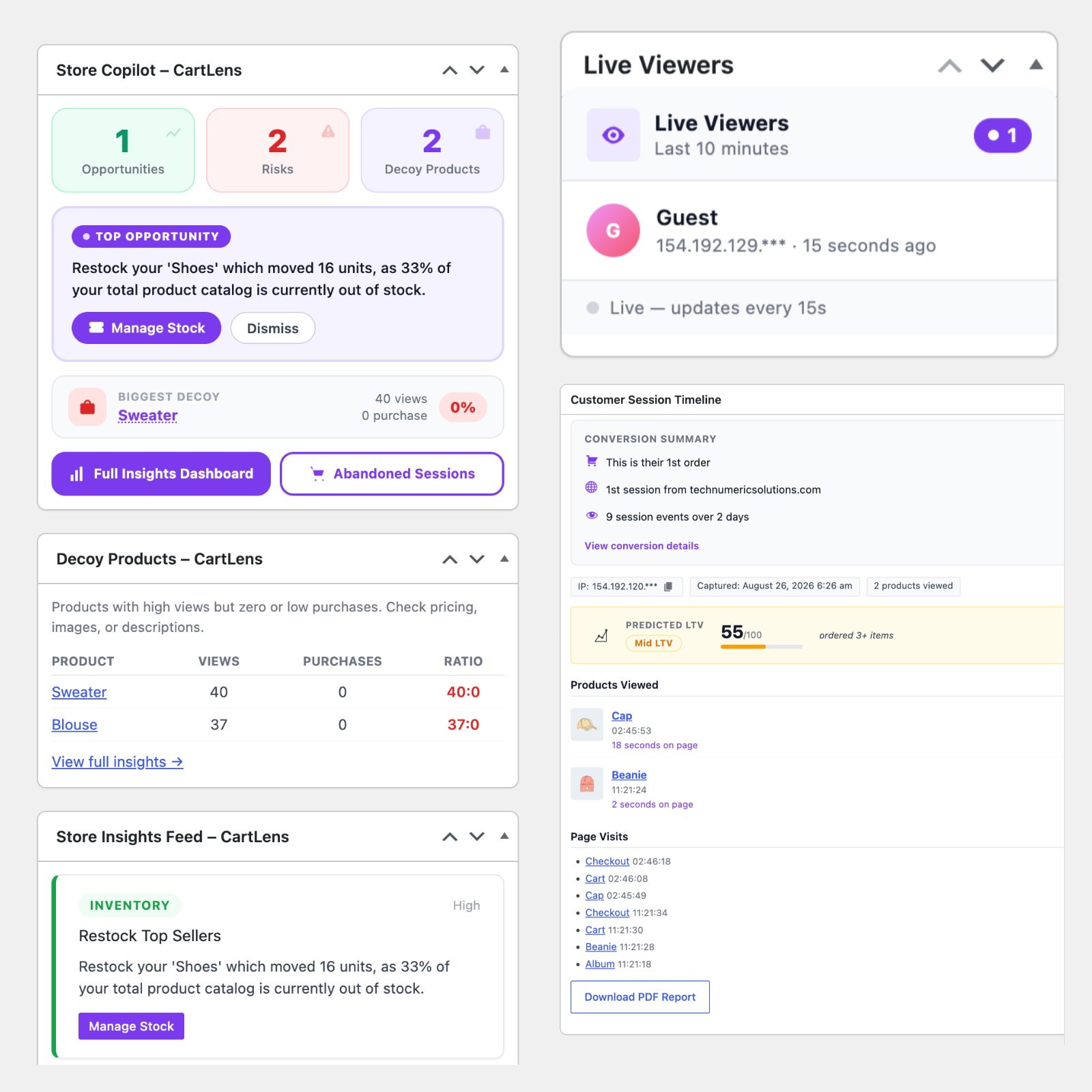 Store Copilot, live viewers and order session timeline in wp-admin